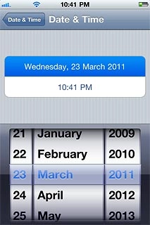 Drag the wheels to set the date.