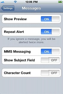 Press the indicator next to MMS Messaging to turn on the function.