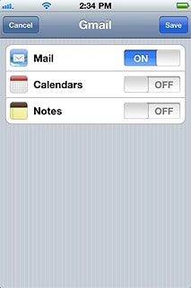 Press the indicator next to the required data type to turn synchronisation of the specific data types on or off.