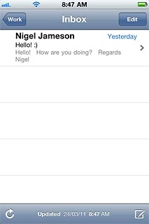 To retrieve email messages manually:Press the update icon in the bottom left corner of the display.