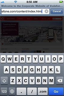 Key in the address of the required web page and press Go.