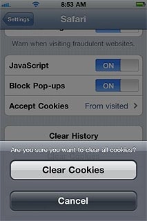 Press Clear Cookies to confirm.