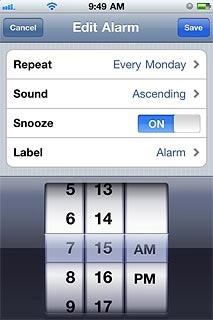 Press the indicator next to Snooze.Depending on the current setting, the function is turned on or off.