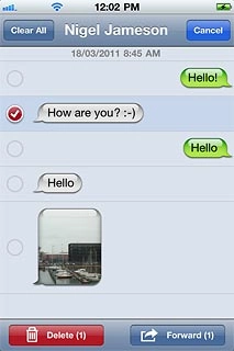 When a text message is ticked (V), it's selected.