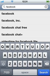 Key in Facebook and press Search.