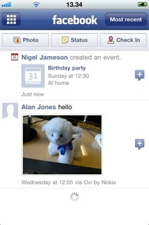 You can now use the application.Please note that Facebook isn't part of the original application package and therefore only a general description is given here.You have a number of options, such as:Write status updatesSend messagesWrite text on WallUpload picturesSelect application settings