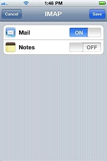 Press the indicator next to Mail or Notes to turn synchronisation on or off.