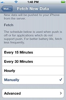 To select settings for a specific email account:Press Advanced.