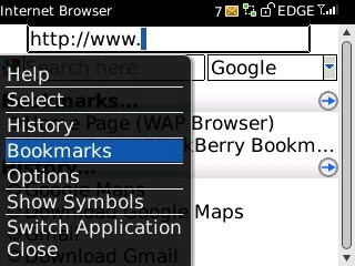 Scroll to Bookmarks and press the Navigation key.