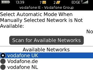 Your phone will search for networks within range and a list of available networks will show on your display.Highlight the required network and press the Navigation key.