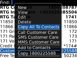 Scroll to Copy All To Contacts and press the Navigation key.