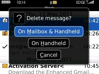 To delete the email message from the server:Scroll to On Mailbox & Handheld and press the Navigation key.