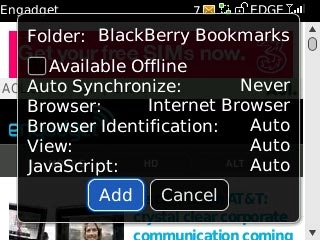 Scroll to Add and press the Navigation key to save the bookmark.