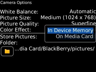 Highlight In Device Memory or On Media Card and press the Navigation key.