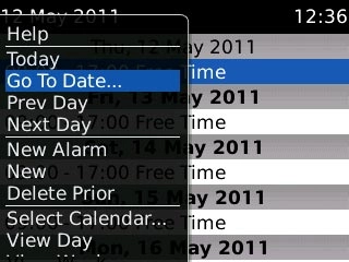 Scroll to Go To Date... and press the Navigation key.