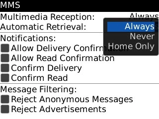 Scroll to Always and press the Navigation key.