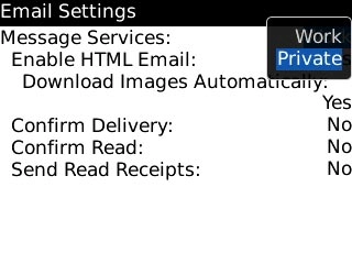 Highlight the required email account and press the Navigation key.