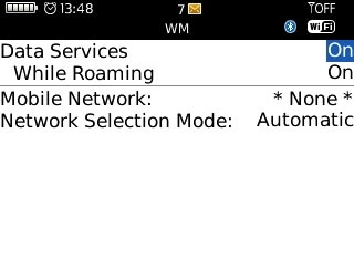 Highlight the drop down list next to Data Services and press the Navigation key.
