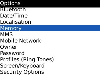 Scroll to Memory and press the Navigation key.