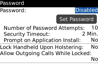 Highlight the drop down list next to Password and press the Navigation key.