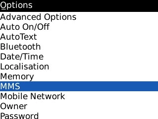 Scroll to MMS and press the Navigation key.