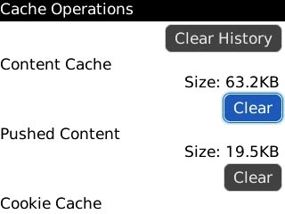 Scroll to Clear below Content Cache and press the Navigation key.