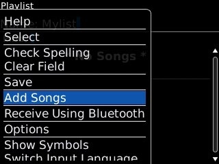 Scroll to Add Songs and press the Navigation key.