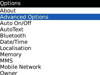 Scroll to Advanced Options and press the Navigation key.