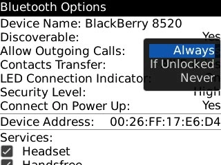Highlight Always, If Unlocked or Never and press the Navigation key.