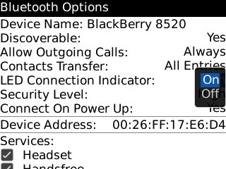 Highlight On or Off and press the Navigation key.
