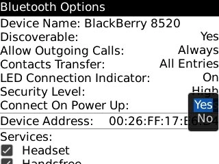 Highlight Yes or No and press the Navigation key.