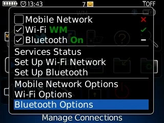 Scroll to Bluetooth Options and press the Navigation key.