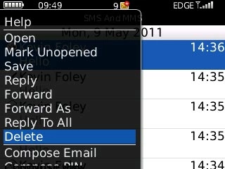 Scroll to Delete and press the Navigation key.