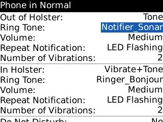 Scroll to Ring Tone below Out of Holster and In Holster and press the Navigation key.