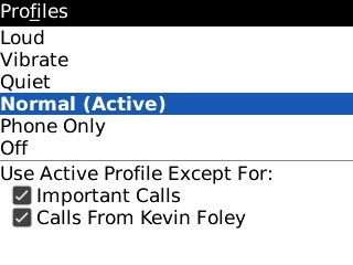 Highlight the active profile and press the Navigation key.