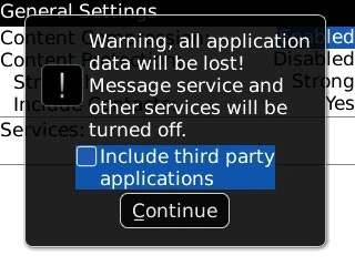 Highlight Include third party applications and press the Navigation key.
