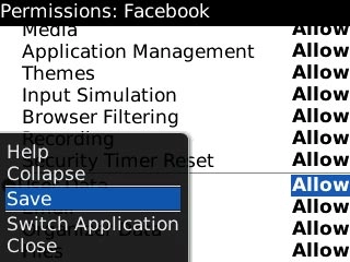 Scroll to Save and press the Navigation key.Facebook is downloaded and installed.