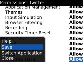 Scroll to Save and press the Navigation key.Twitter is downloaded and installed.