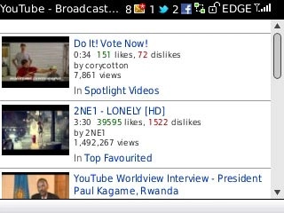 You can now use the application.Please note that YouTube isn't part of the original application package and therefore only a general description is given here.You have a number of options, such as:Search for video clipsSearch for video clips in a categoryIf you have a YouTube account and you log on, you can also:Upload video clipsShare video clipsCreate playlists