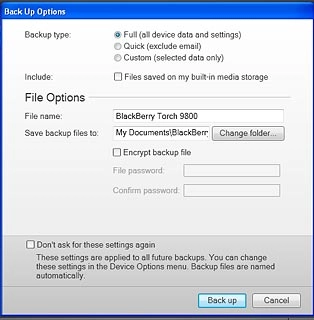 Click Back up to back up the phone memory to the computer.