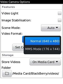 Press Normal (640 x 480) or MMS Mode (176 x 144).
