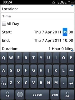 Press the fields below Start and End and follow the instructions on the display to select start and end time.Follow the instructions on the display to key in further information.