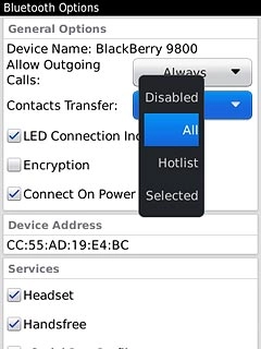 Press the required setting.