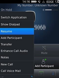 Press Resume to resume the call on hold.