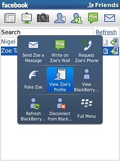 Press View  Profile.Follow the instructions on the display to view your friends' status updates and contact details.