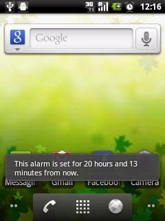 The alarm icon shows that the alarm is set.Further information:Set the alarm