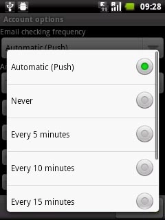 Press Automatic (Push), Never or the required frequency.Please note:Every time your phone connects to the server to synchronise, data charges will apply.