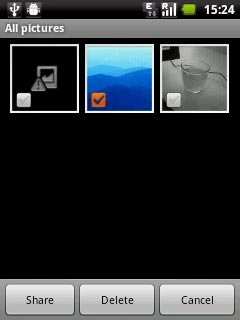 When a picture or video clip is ticked (V), it's selected.