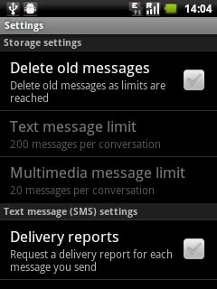 Press Delivery reports below Text message (SMS) settings to turn the function on or off.