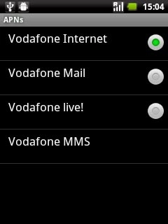 Press the field next to Vodafone Internet to fill in the field.